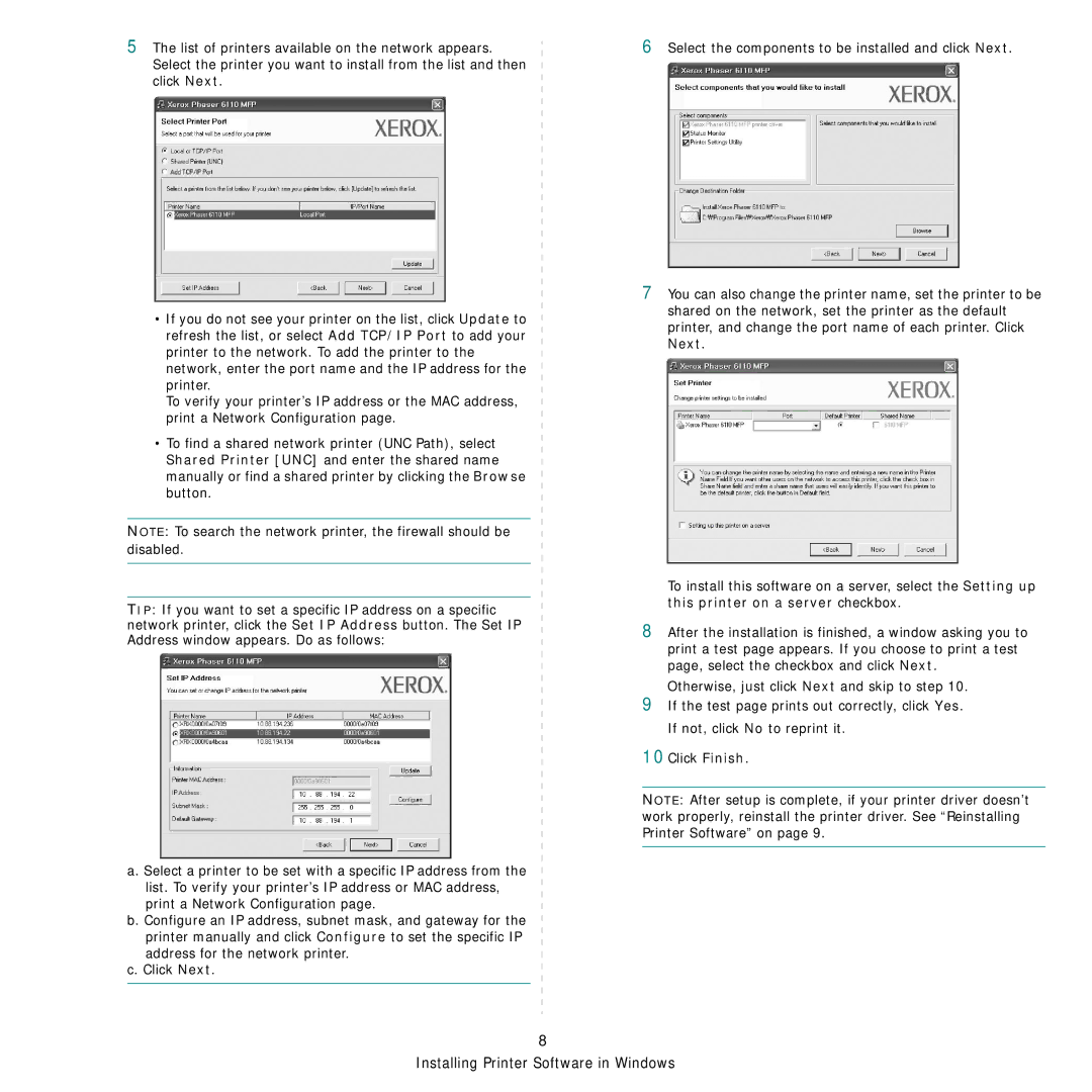 Xerox Printer fwww manual Installing Printer Software in Windows 