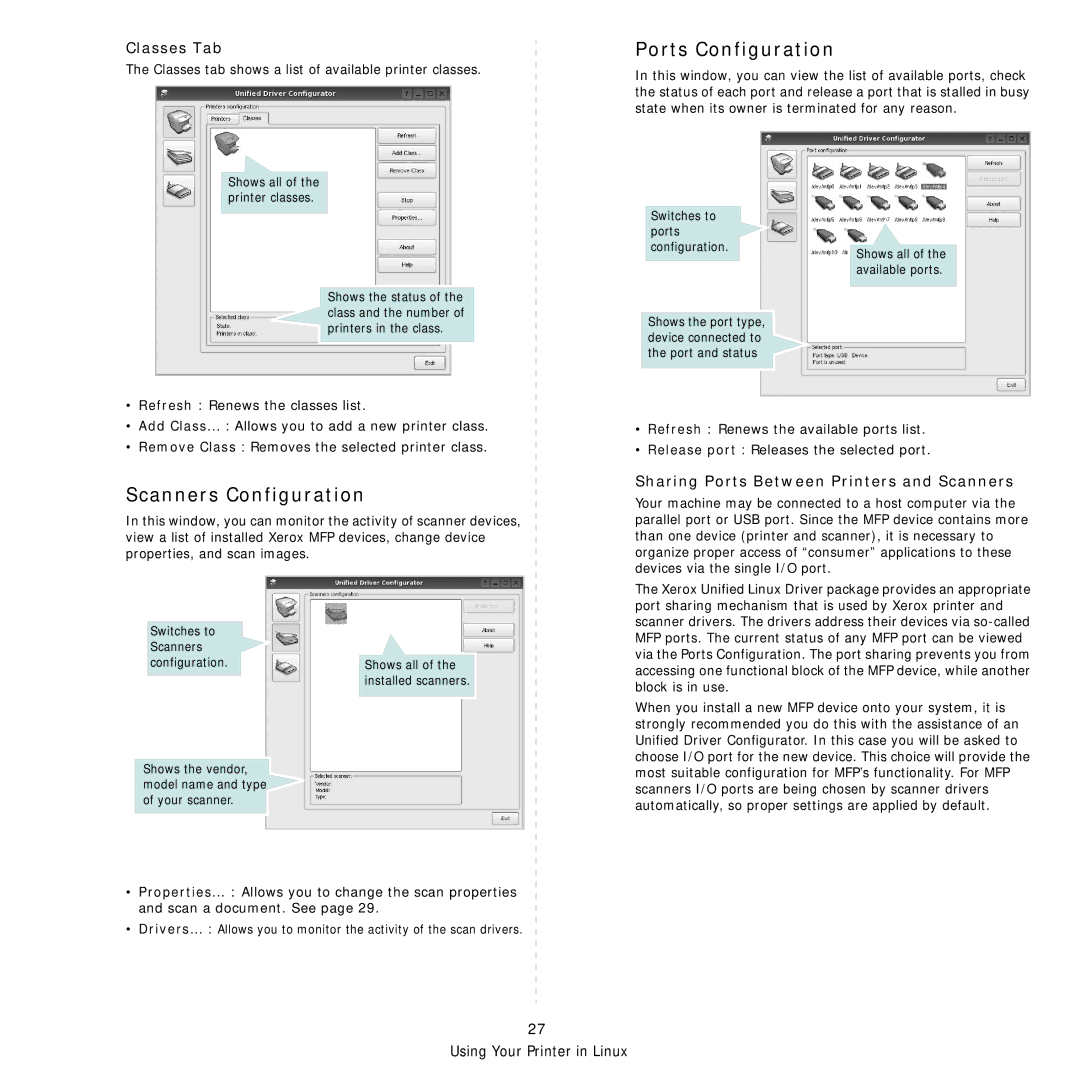 Xerox Printer fwww manual Scanners Configuration, Ports Configuration 