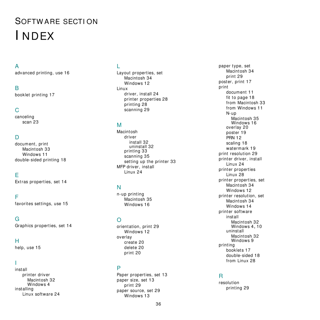 Xerox Printer fwww manual Index 