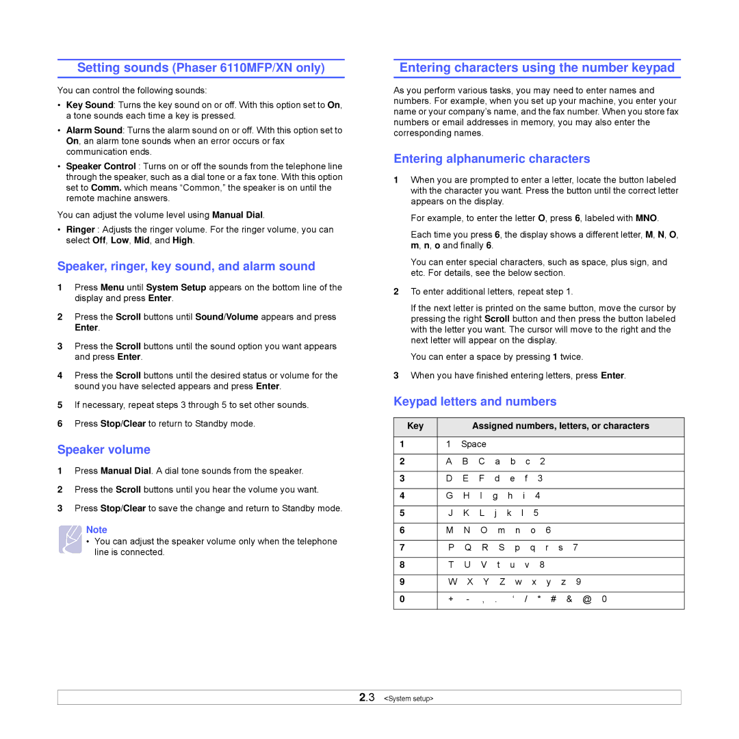 Xerox Printer fwww manual Entering characters using the number keypad 