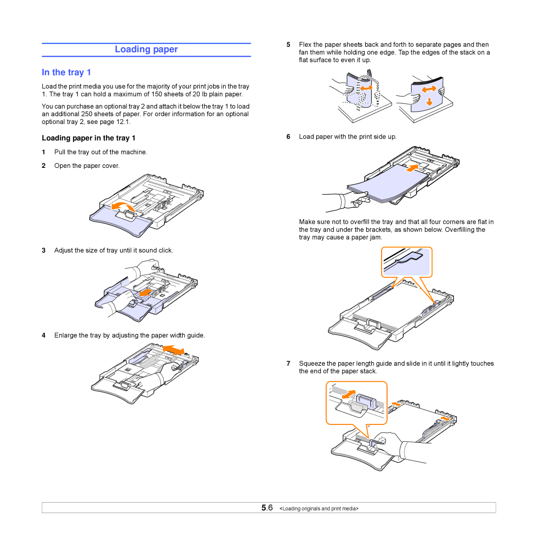 Xerox Printer fwww manual Tray, Loading paper in the tray 