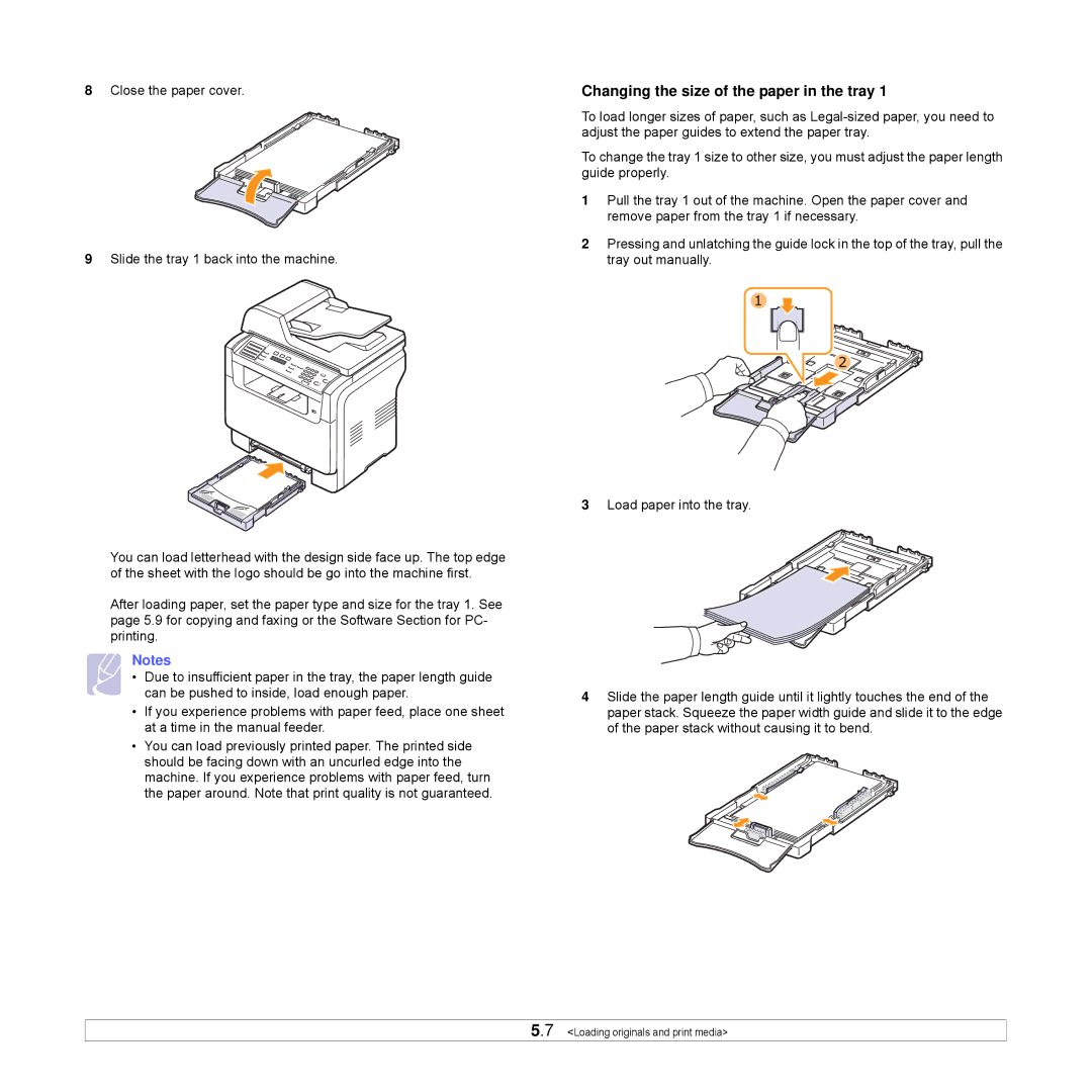 Xerox Printer fwww manual Changing the size of the paper in the tray 