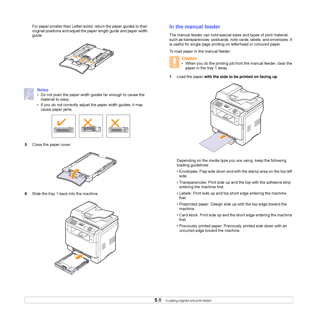 Xerox Printer fwww manual Manual feeder, Load the paper with the side to be printed on facing up 