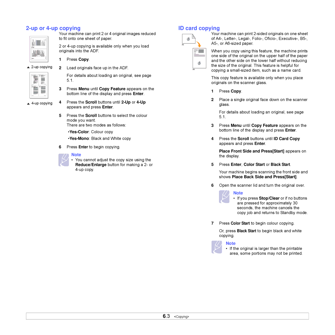 Xerox Printer fwww manual Up or 4-up copying ID card copying 