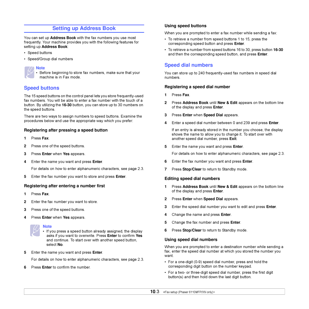 Xerox Printer fwww manual Speed buttons, Speed dial numbers 