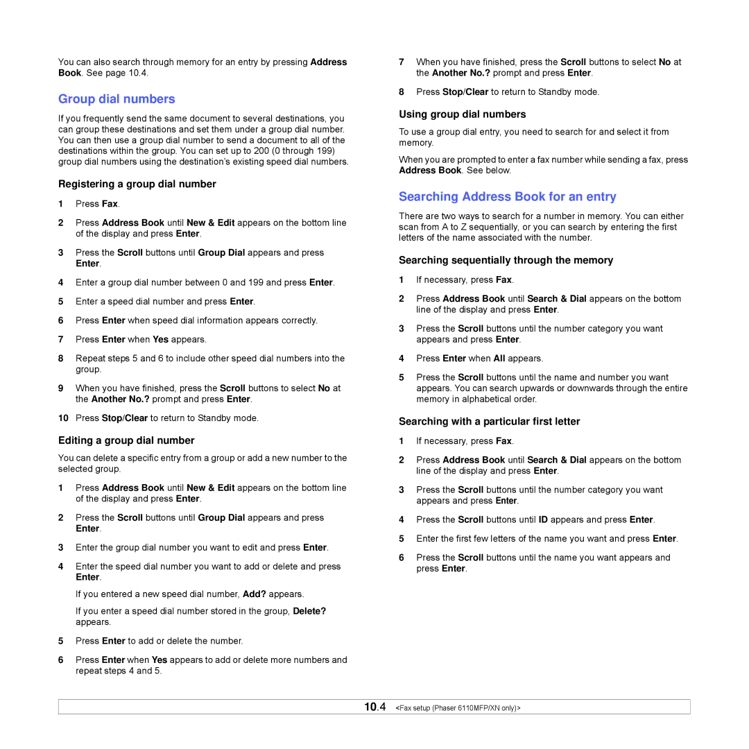 Xerox Printer fwww manual Group dial numbers, Registering a group dial number, Editing a group dial number 