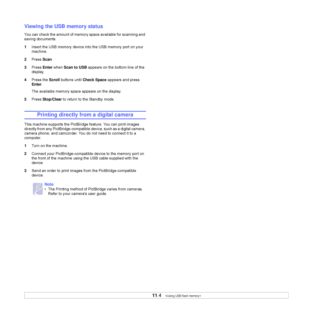 Xerox Printer fwww manual Printing directly from a digital camera, Viewing the USB memory status 