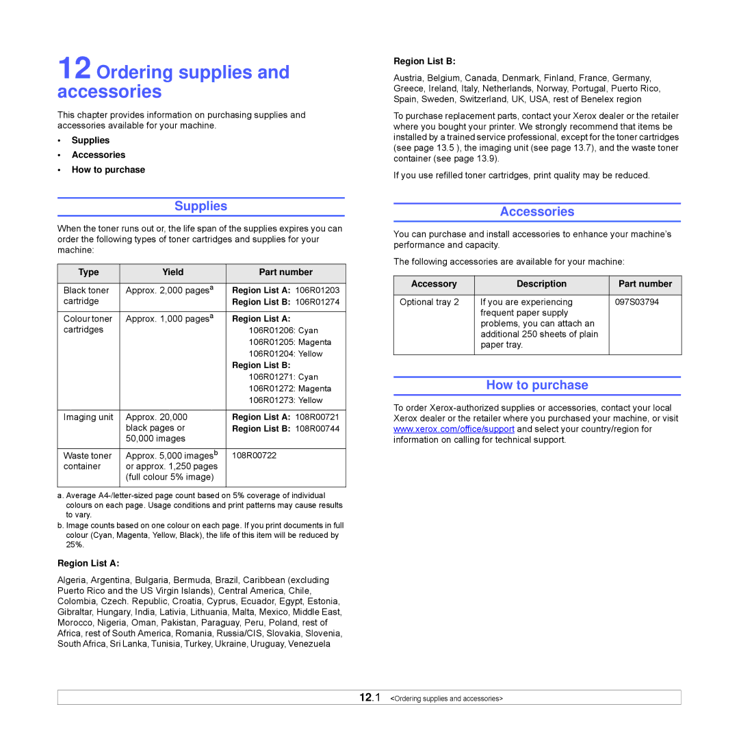 Xerox Printer fwww manual Ordering supplies and accessories, Supplies, Accessories, How to purchase 