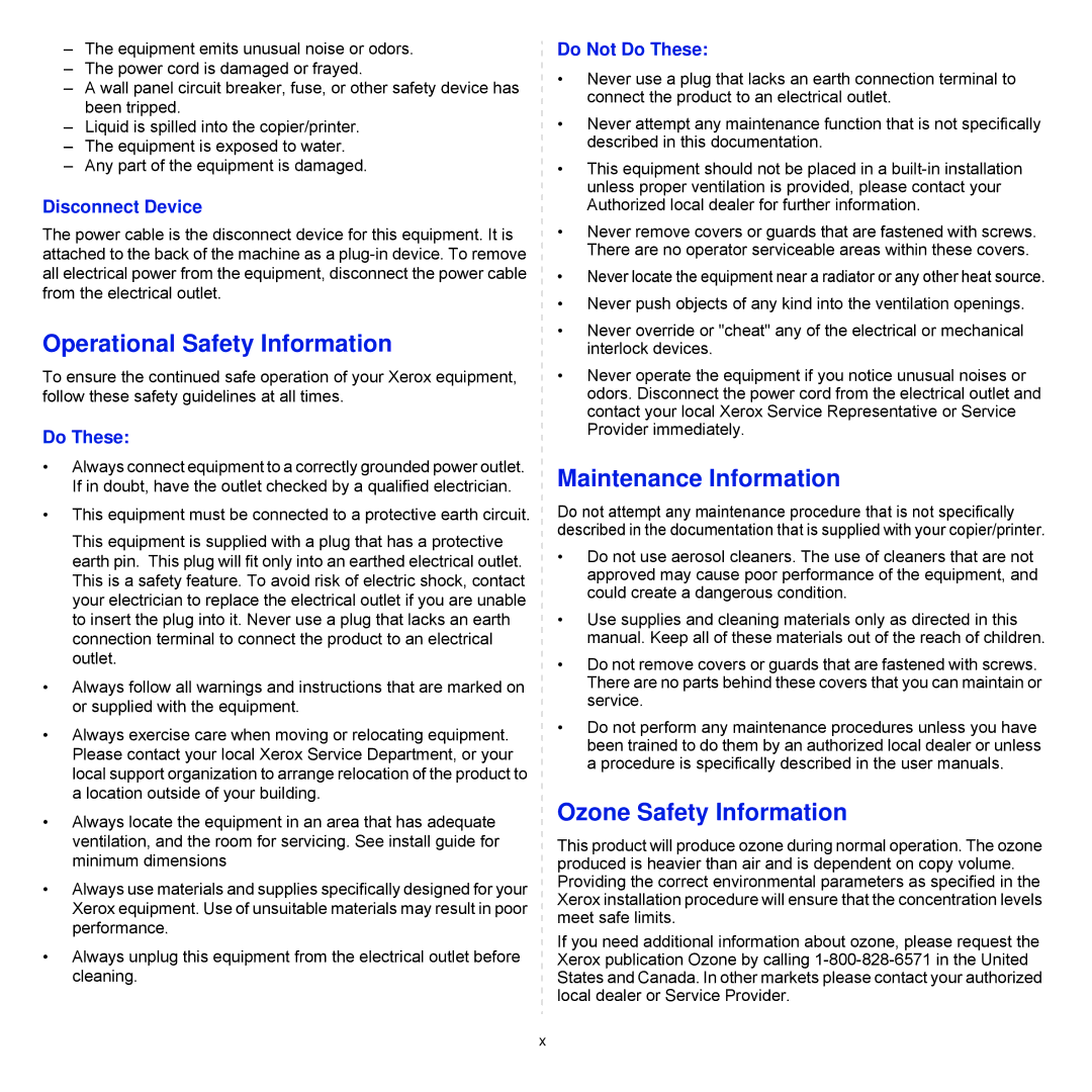 Xerox Printer fwww manual Operational Safety Information 