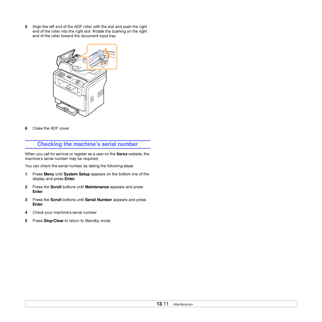 Xerox Printer fwww manual Checking the machine’s serial number 