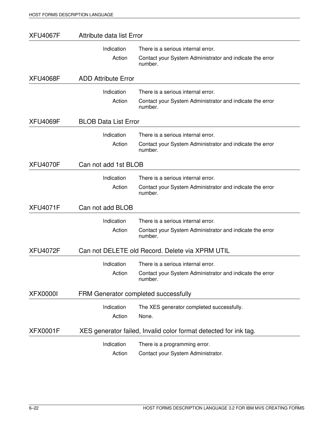 Xerox Printer manual XFU4067F Attribute data list Error, XFU4068F ADD Attribute Error, XFU4069F Blob Data List Error 