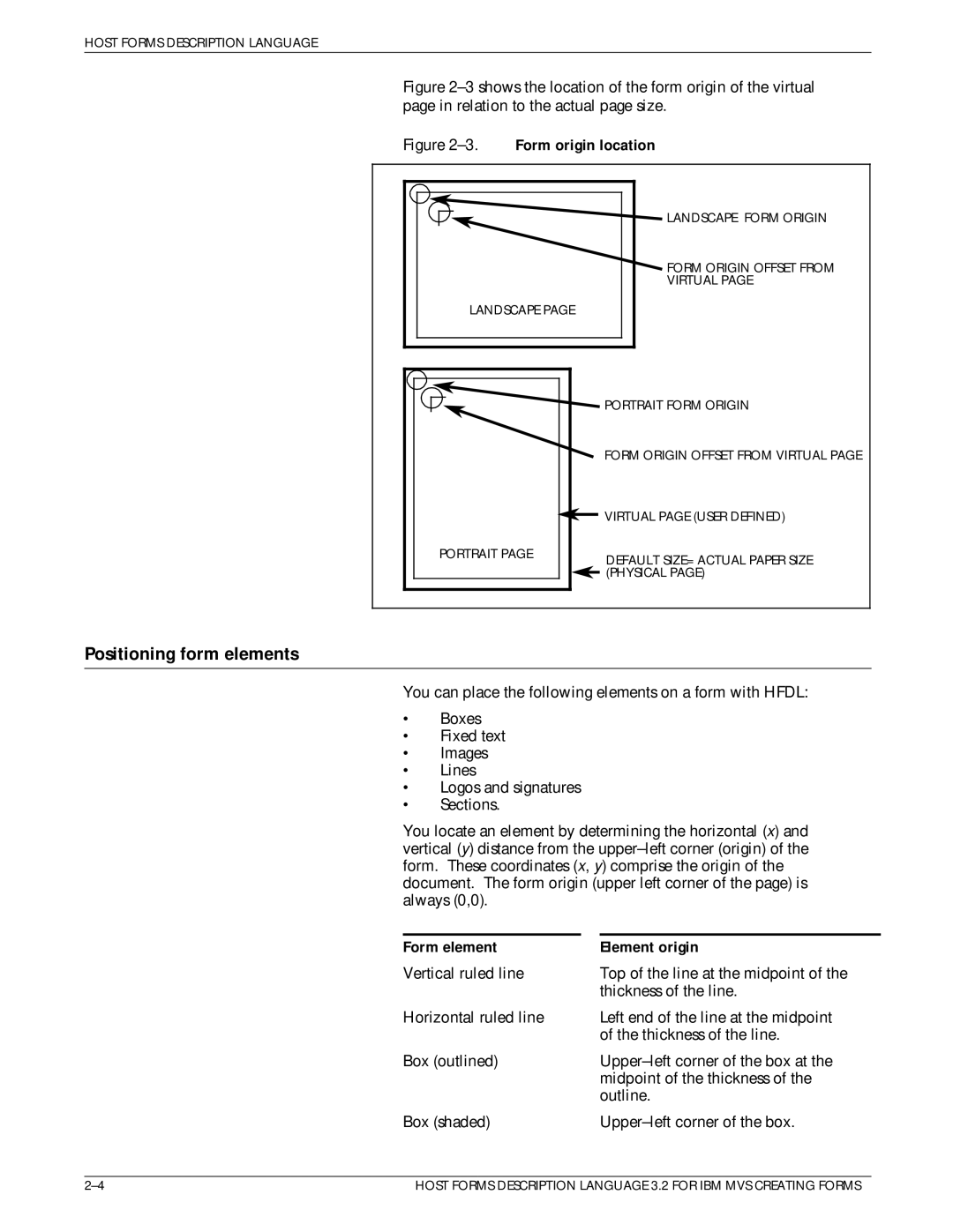 Xerox Printer manual Positioning form elements, Form element Element origin 