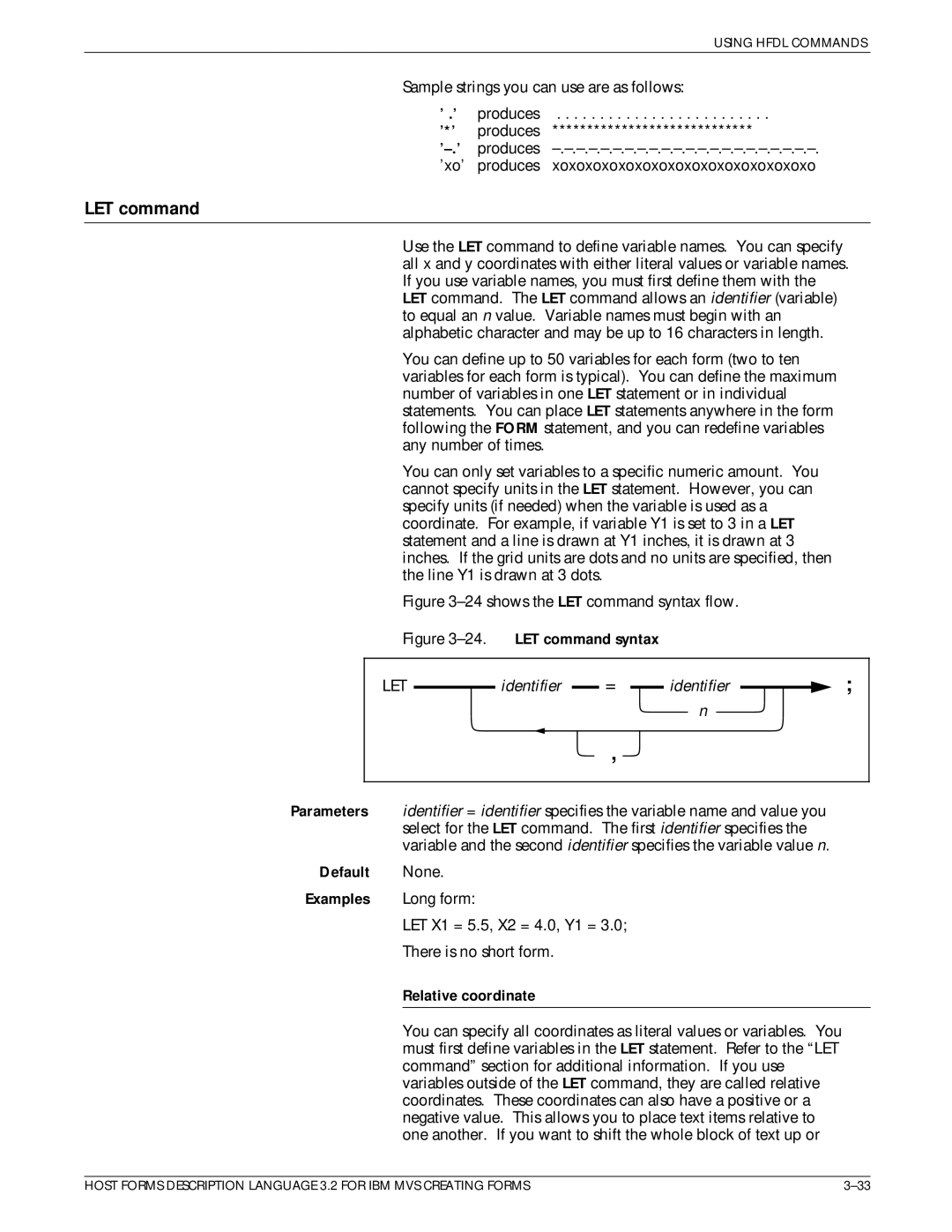 Xerox Printer manual LET command, Relative coordinate 