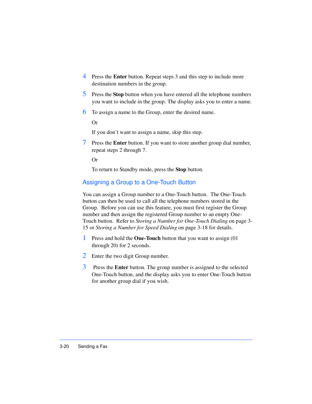 Xerox Pro 385 user manual Assigning a Group to a One-Touch Button 