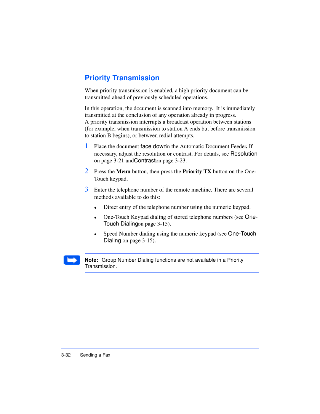 Xerox Pro 385 user manual Priority Transmission 