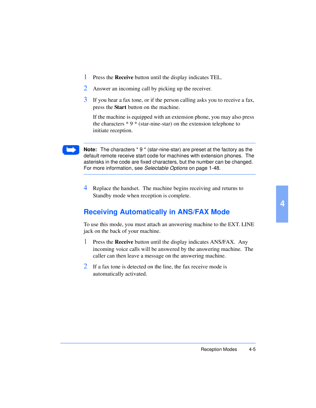 Xerox Pro 385 user manual Receiving Automatically in ANS/FAX Mode 