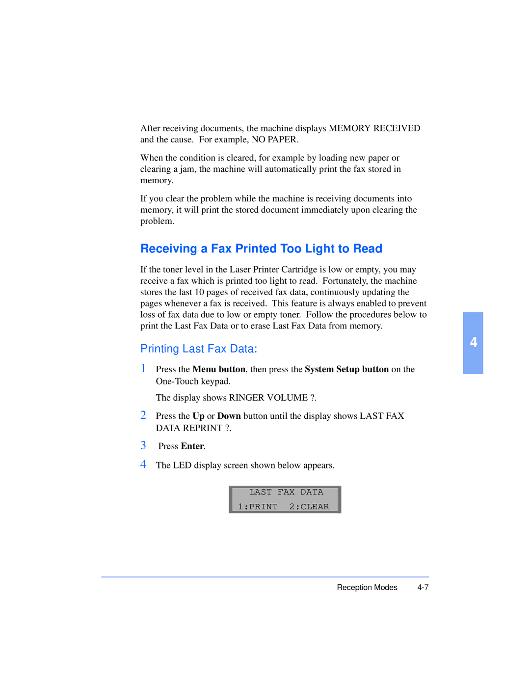 Xerox Pro 385 user manual Receiving a Fax Printed Too Light to Read 