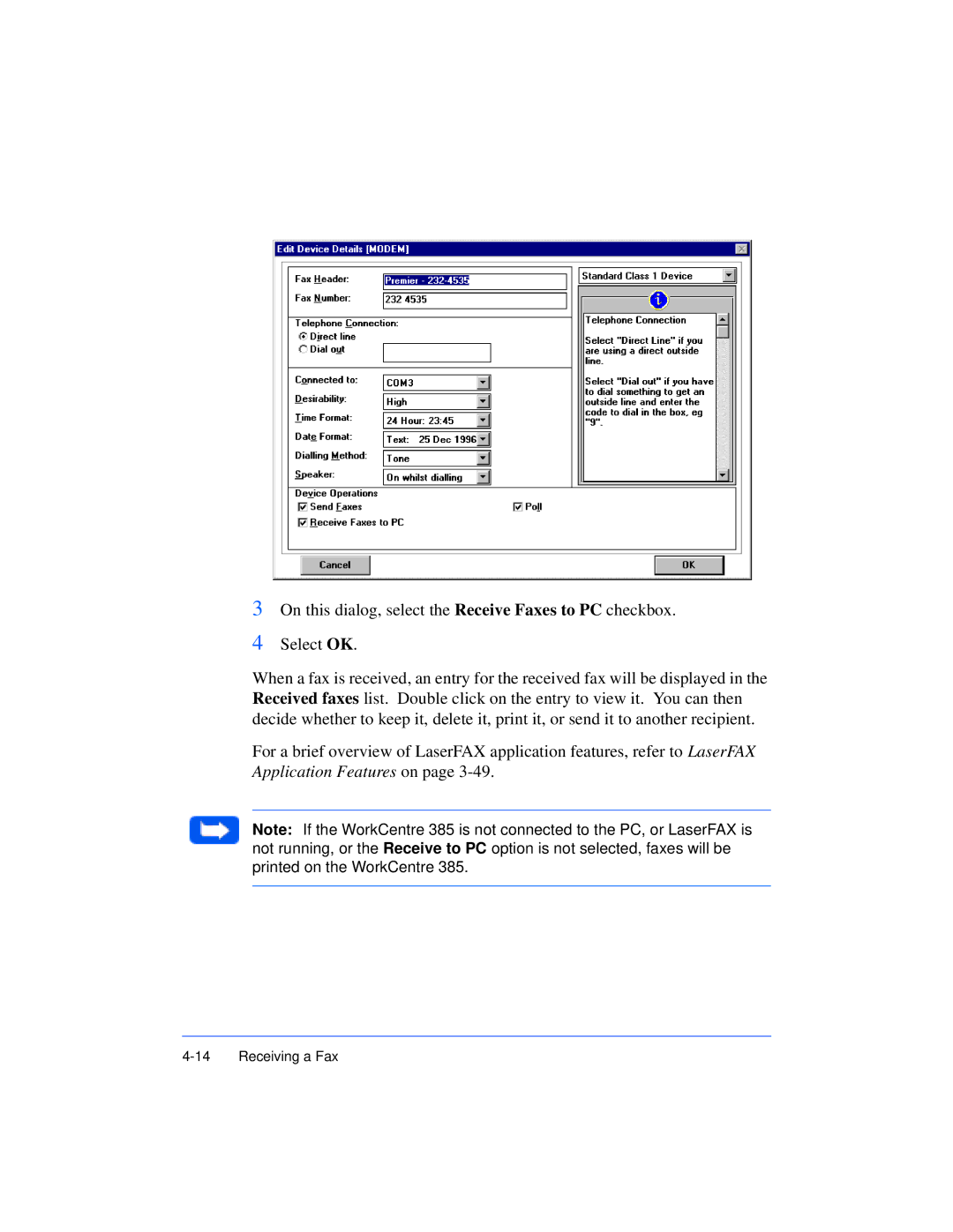 Xerox Pro 385 user manual Receiving a Fax 