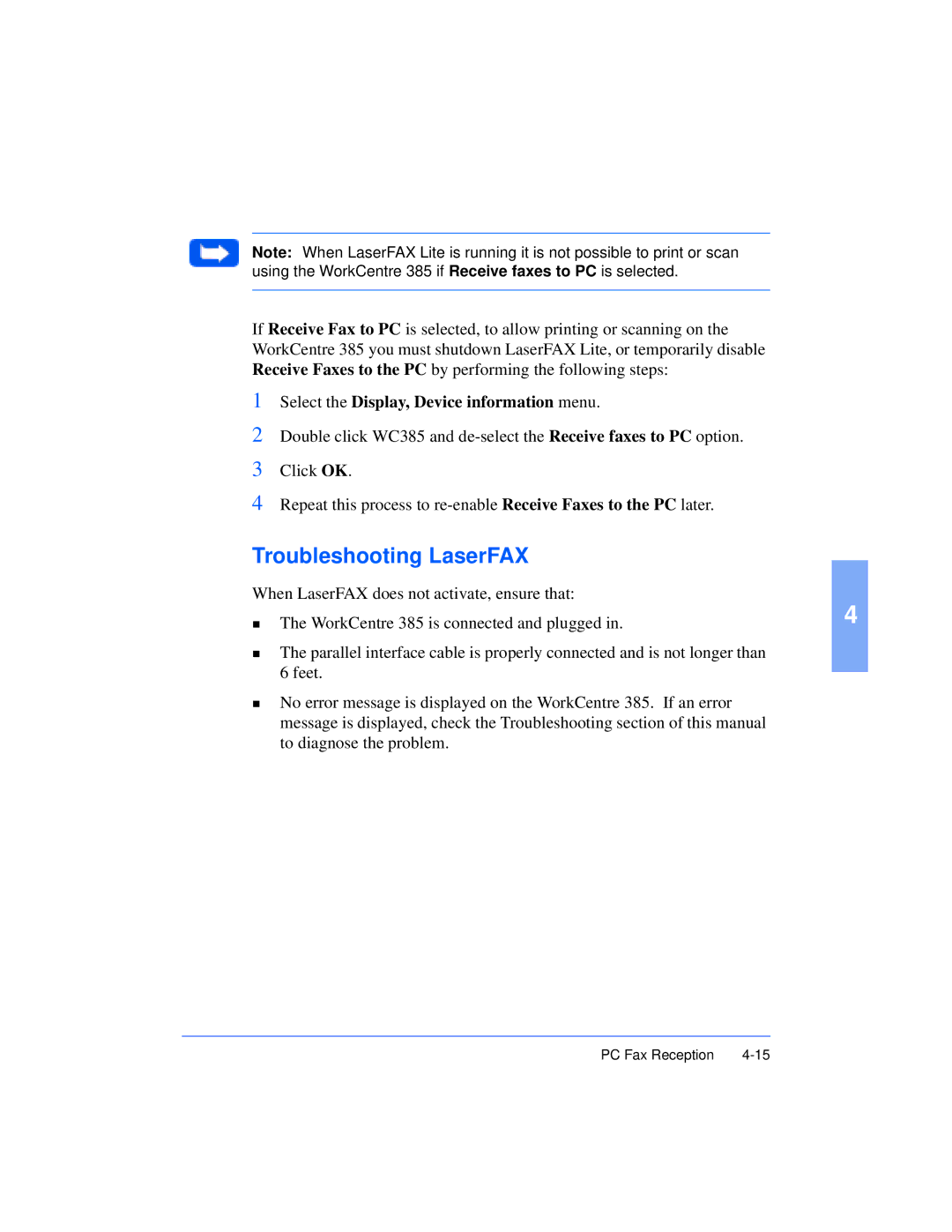 Xerox Pro 385 user manual Troubleshooting LaserFAX 