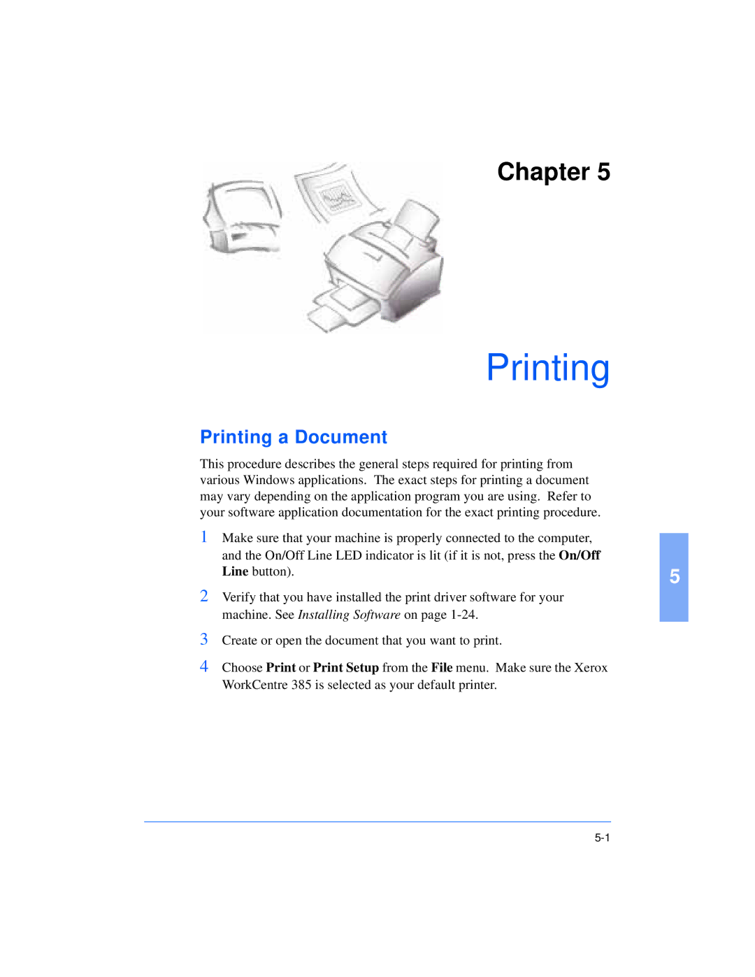 Xerox Pro 385 user manual Printing a Document 