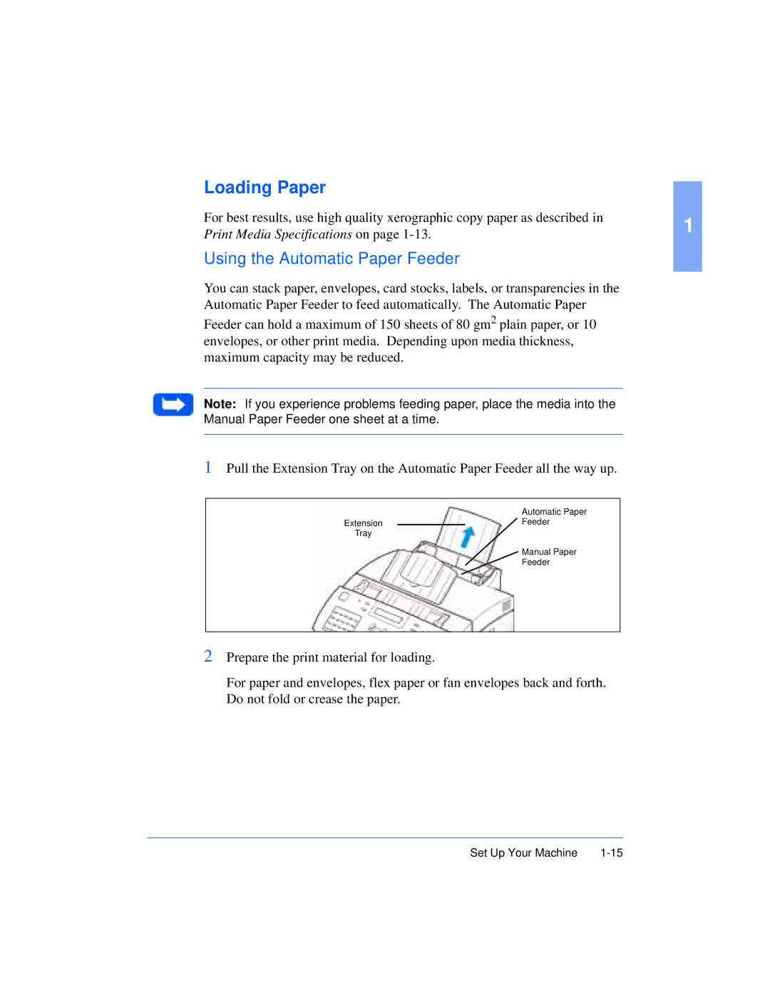 Xerox Pro 385 user manual Loading Paper, Using the Automatic Paper Feeder 