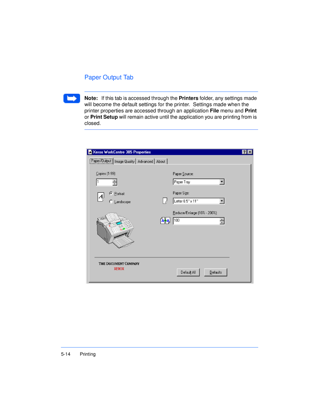 Xerox Pro 385 user manual Paper Output Tab 