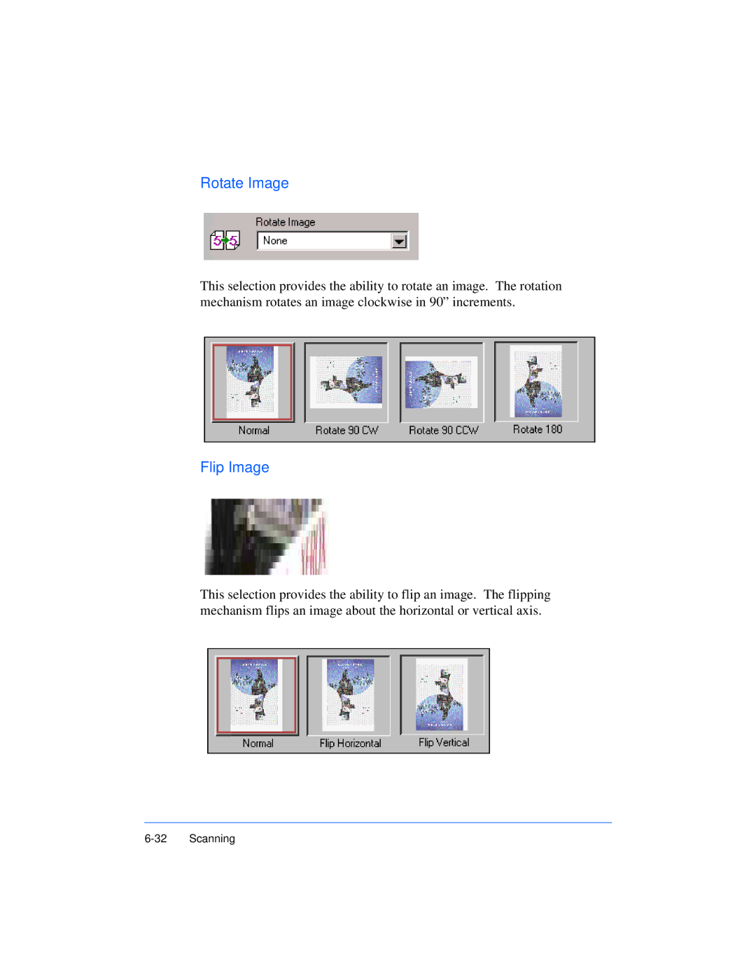 Xerox Pro 385 user manual Rotate Image, Flip Image 