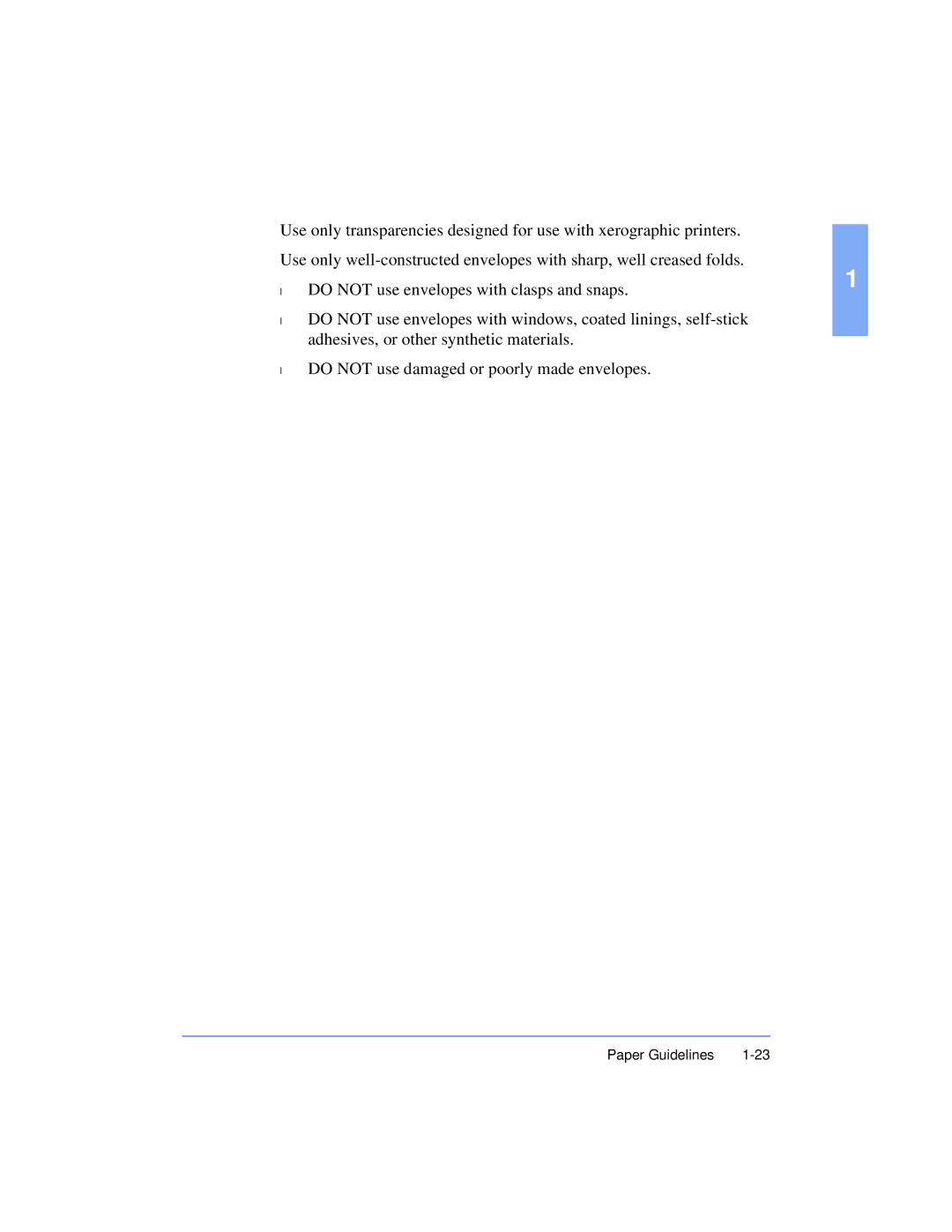 Xerox Pro 385 user manual Paper Guidelines 