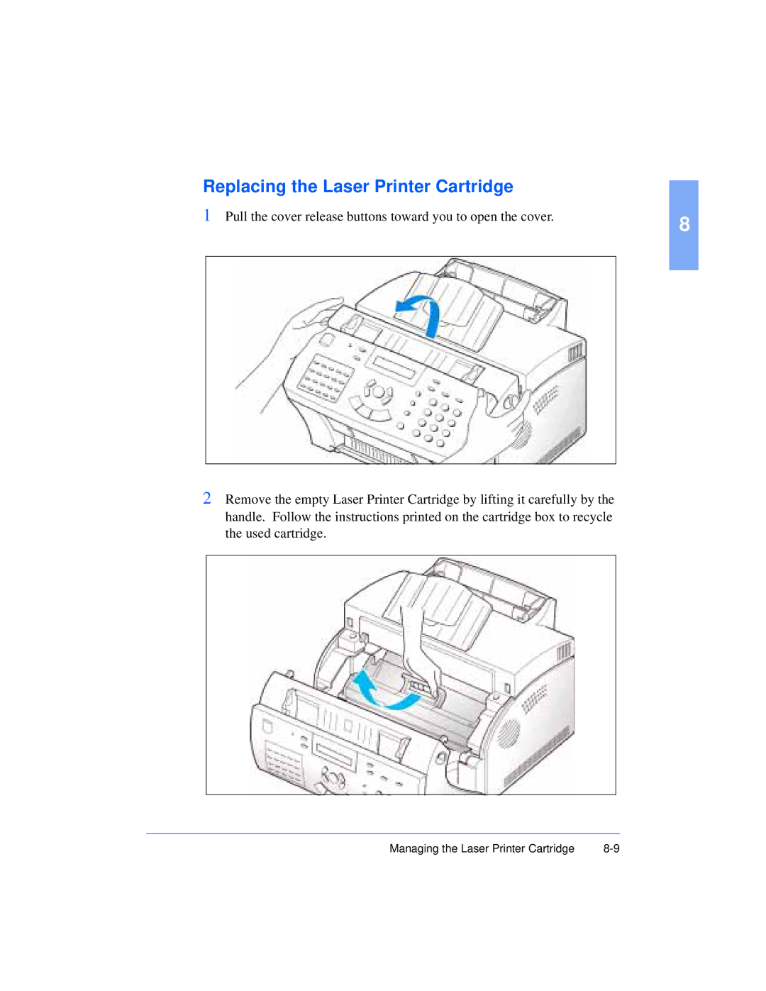 Xerox Pro 385 user manual Replacing the Laser Printer Cartridge 