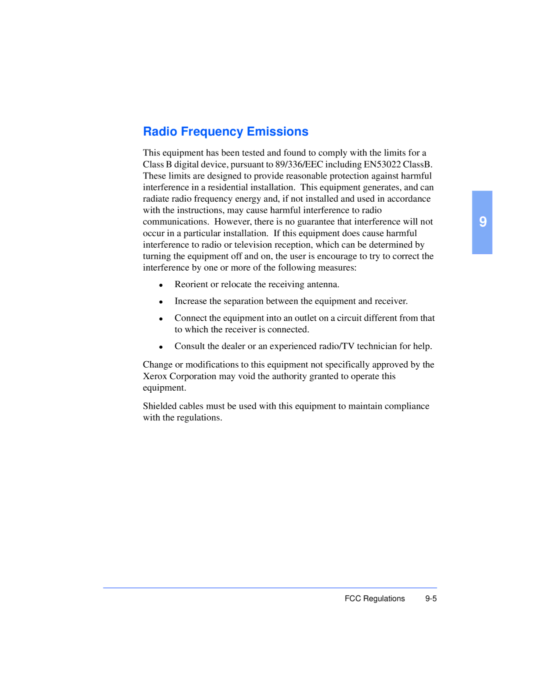 Xerox Pro 385 user manual Radio Frequency Emissions 