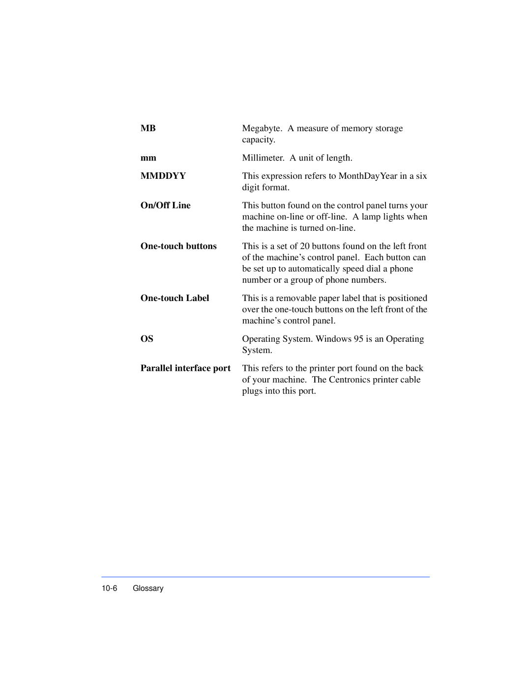 Xerox Pro 385 user manual On/Off Line, One-touch buttons, One-touch Label, Parallel interface port 