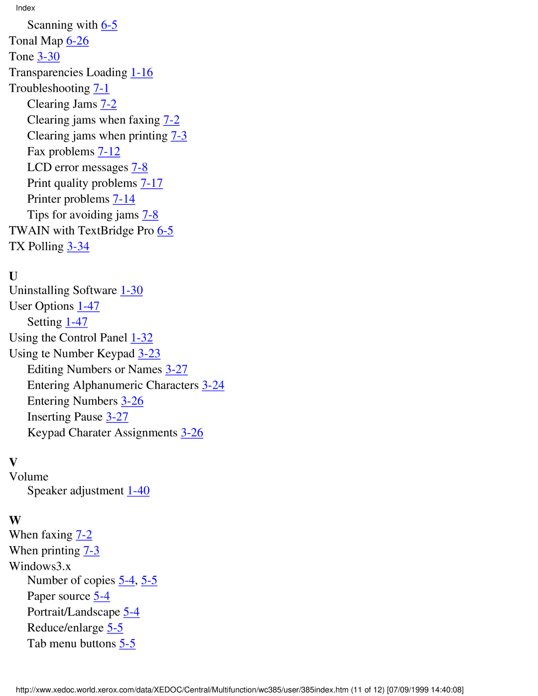 Xerox Pro 385 user manual Index 