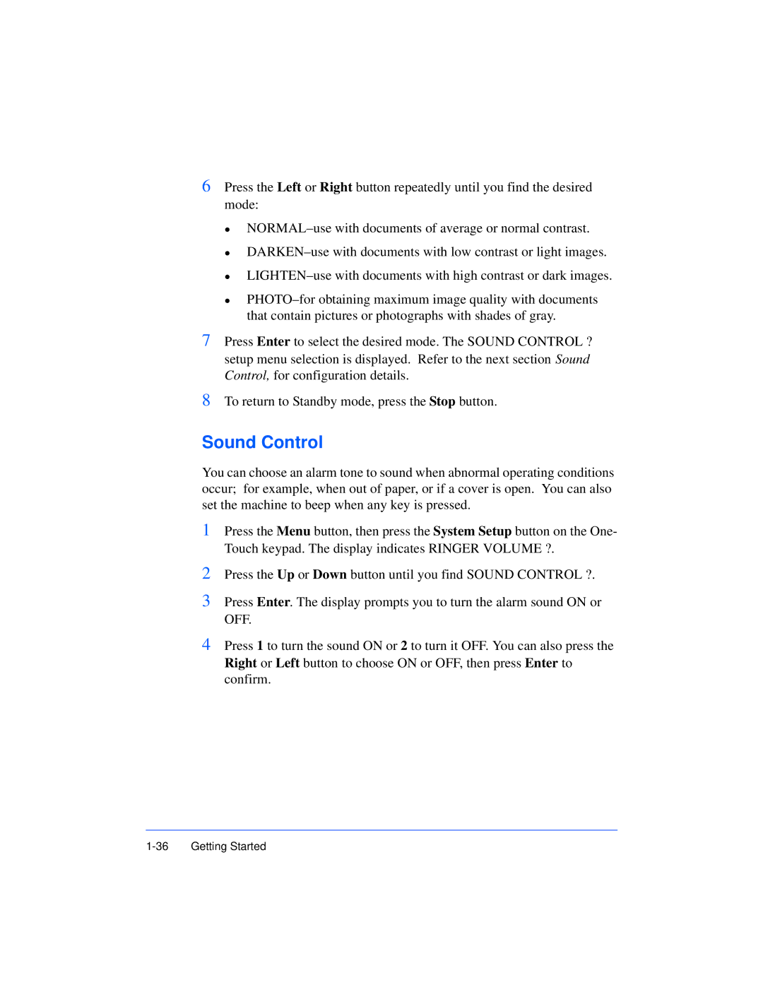 Xerox Pro 385 user manual Sound Control 