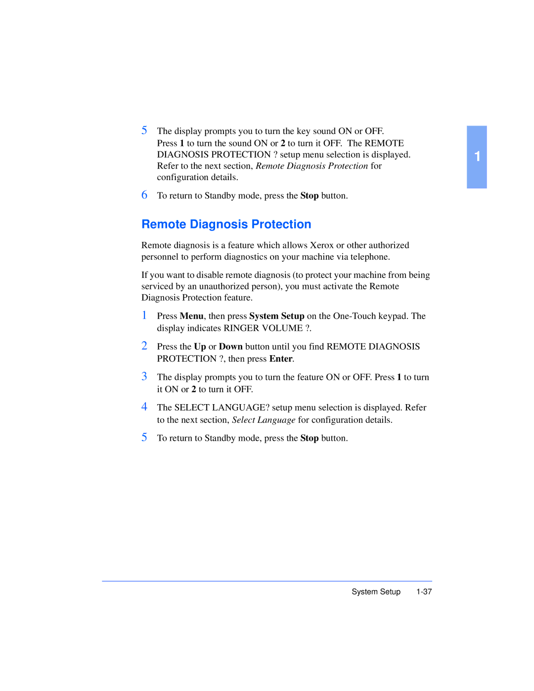 Xerox Pro 385 user manual Remote Diagnosis Protection 