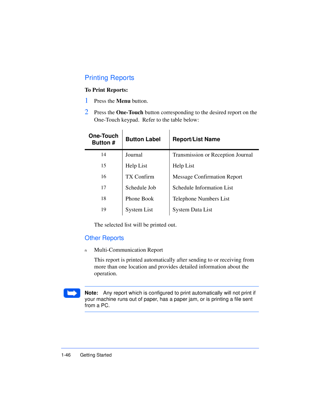 Xerox Pro 385 user manual Printing Reports, NOther Reports, To Print Reports 