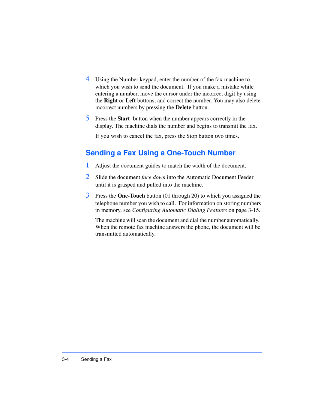 Xerox Pro 385 user manual Sending a Fax Using a One-Touch Number 