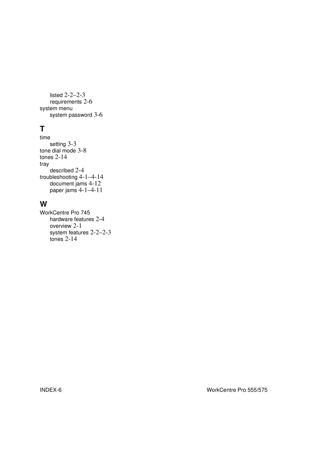 Xerox Pro 575, Pro 555 manual INDEX-6 