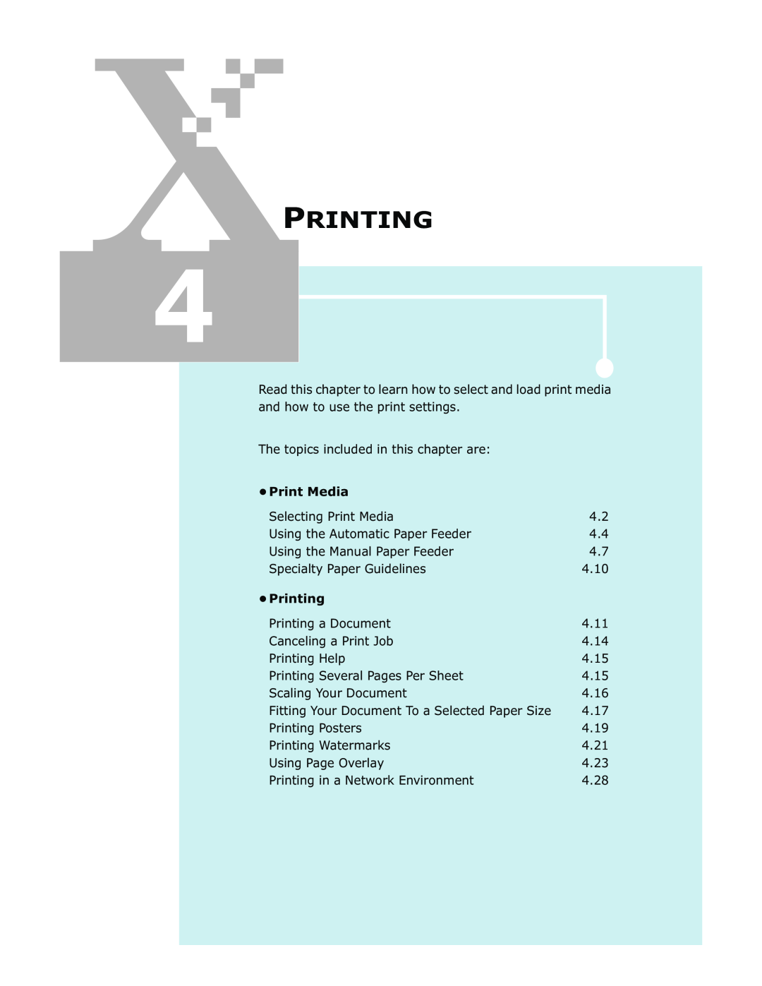 Xerox Pro 580 manual Printing, Print Media, Fitting Your Document To a Selected Paper Size 