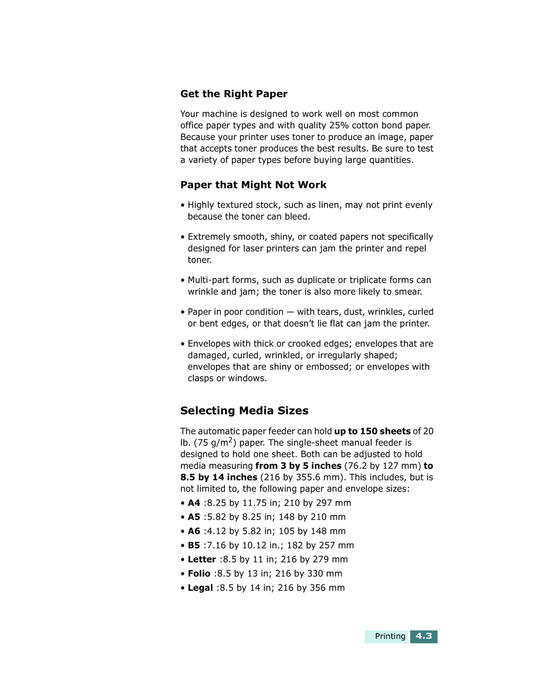 Xerox Pro 580 manual Selecting Media Sizes, Get the Right Paper, Paper that Might Not Work 
