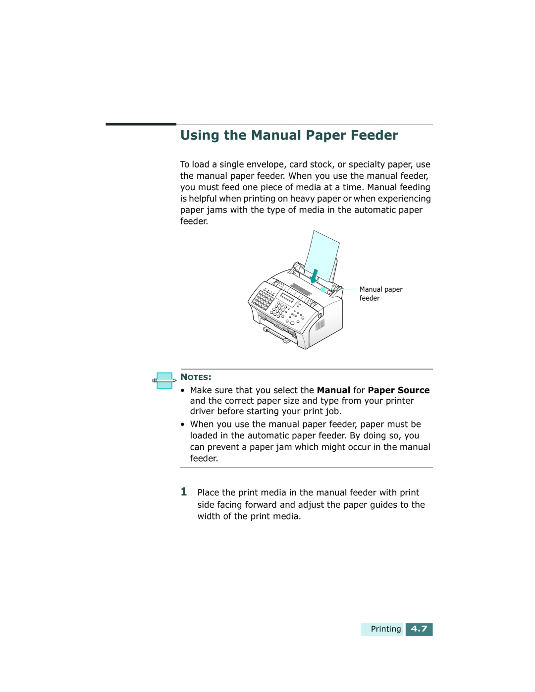 Xerox Pro 580 manual Using the Manual Paper Feeder, Manual paper feeder 