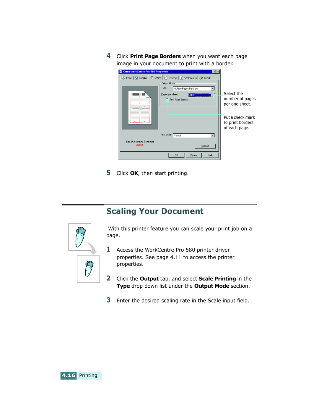 Xerox Pro 580 manual Scaling Your Document 
