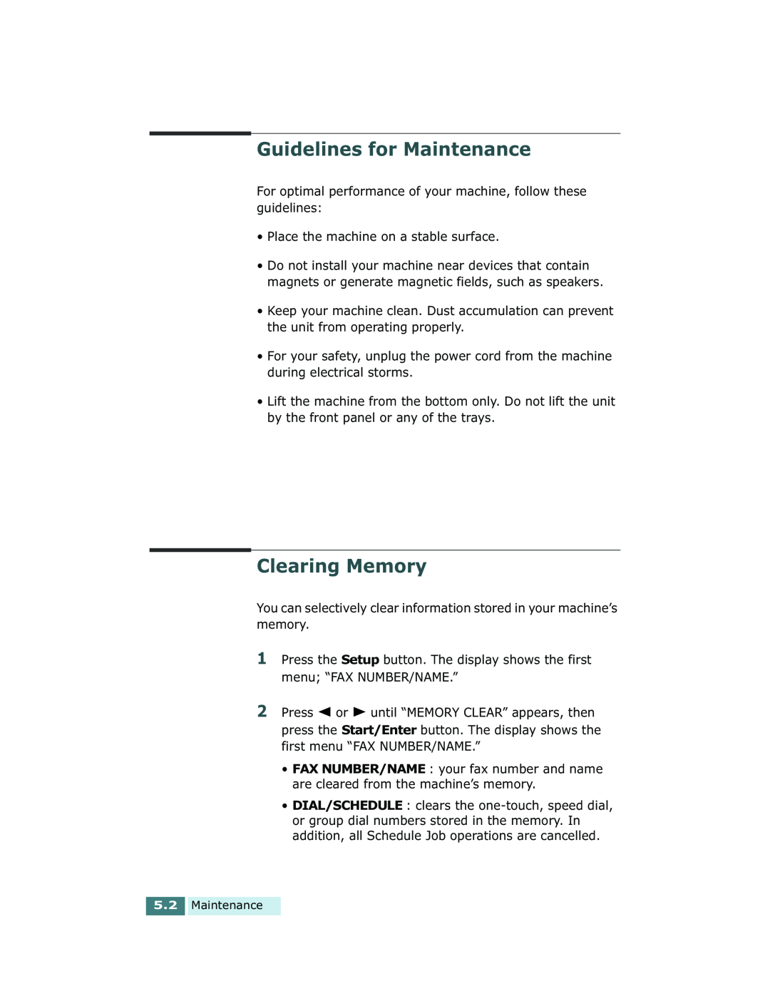 Xerox Pro 580 manual Guidelines for Maintenance, Clearing Memory 