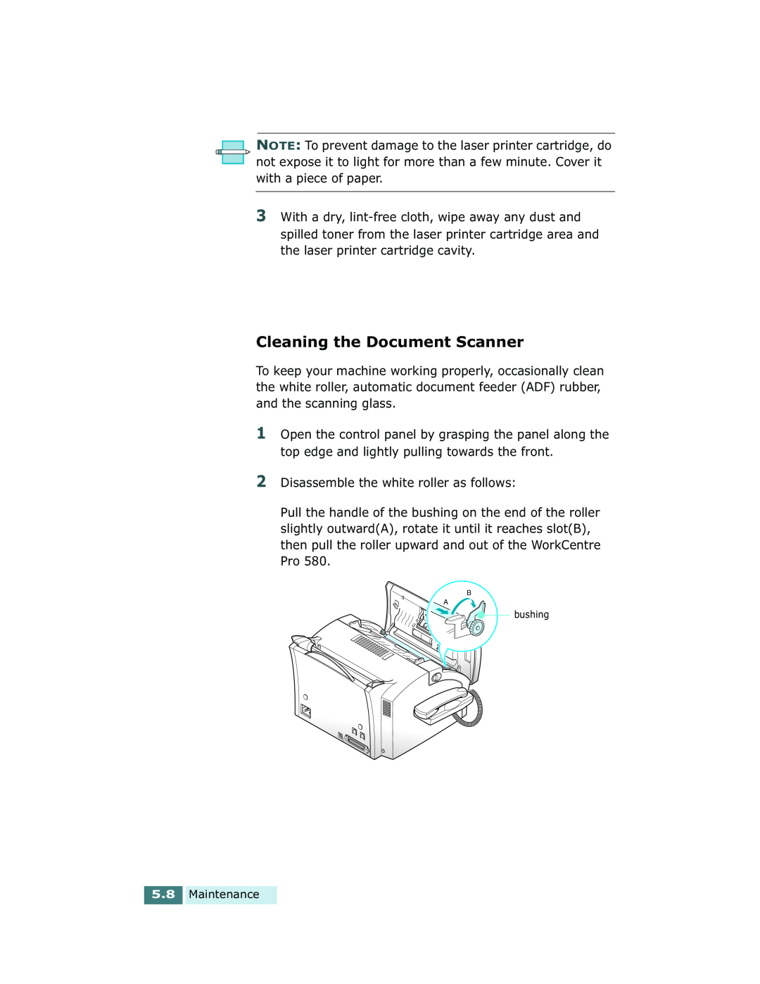 Xerox Pro 580 manual Cleaning the Document Scanner 