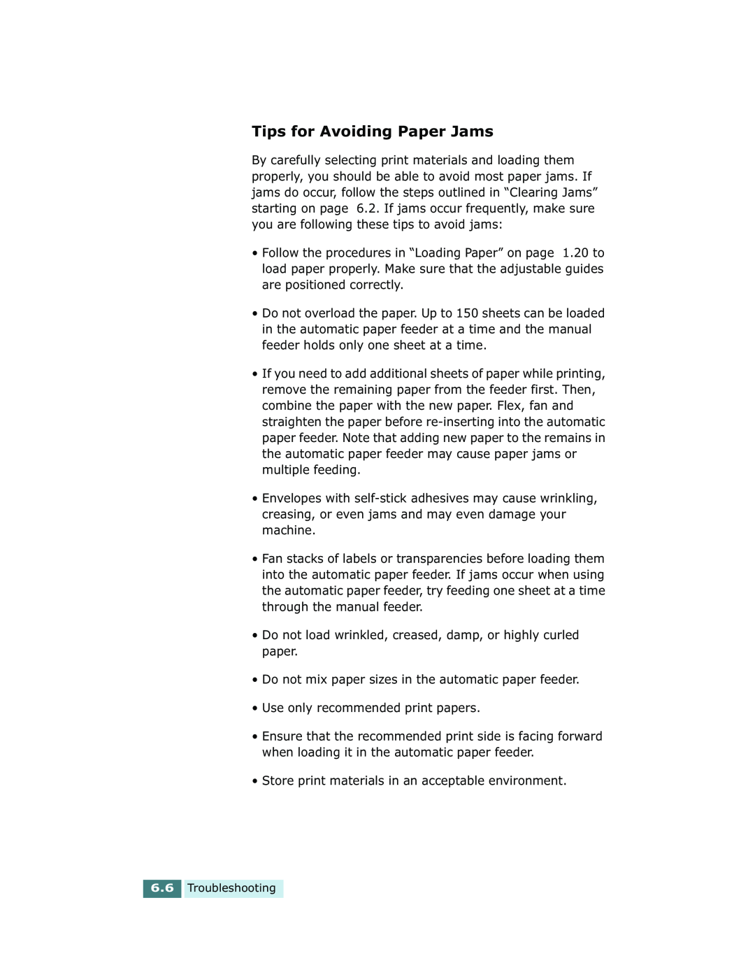 Xerox Pro 580 manual Tips for Avoiding Paper Jams 