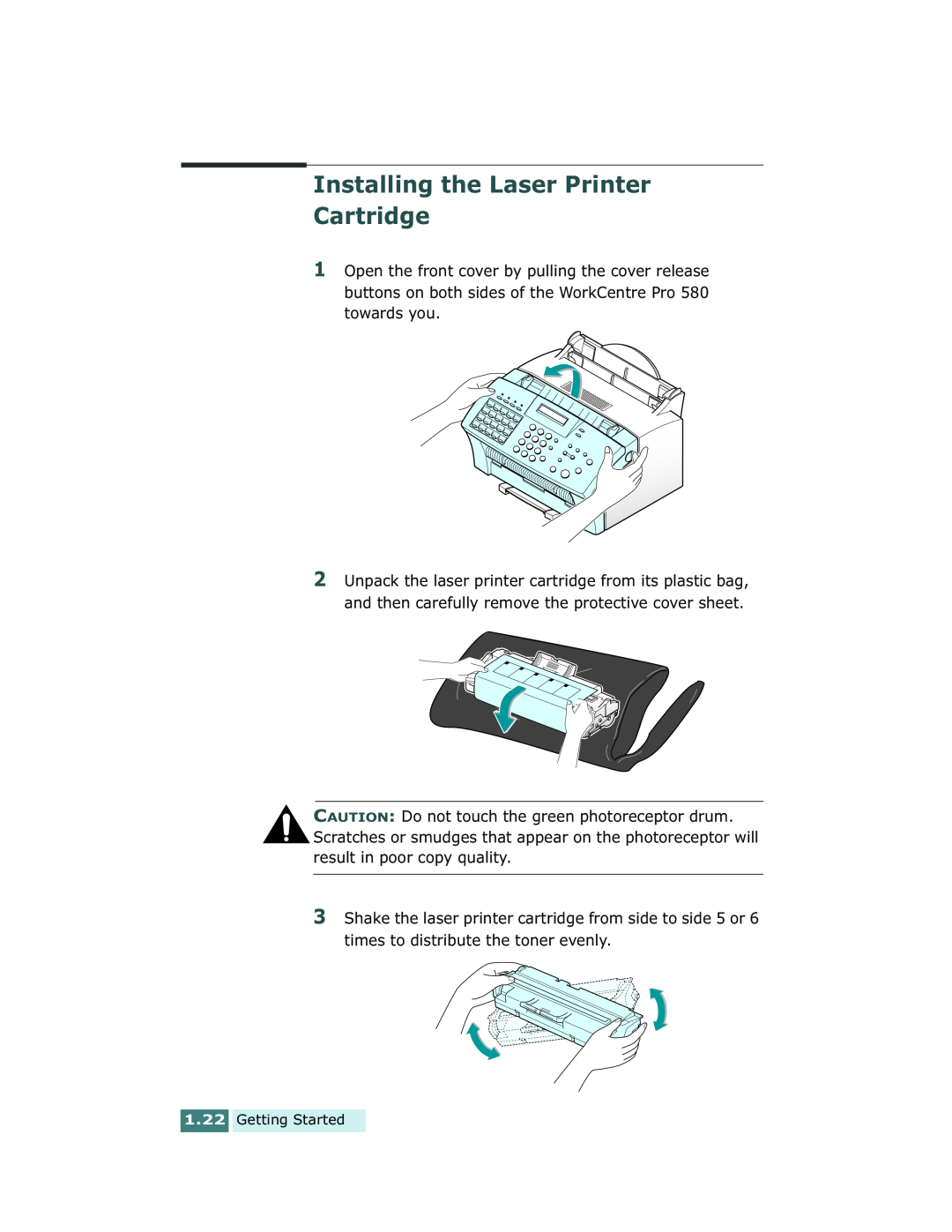 Xerox Pro 580 manual Installing the Laser Printer Cartridge, Getting Started 