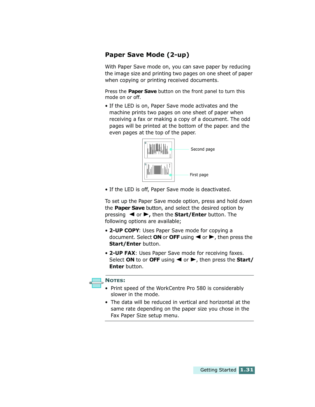 Xerox Pro 580 manual Paper Save Mode 2-up 