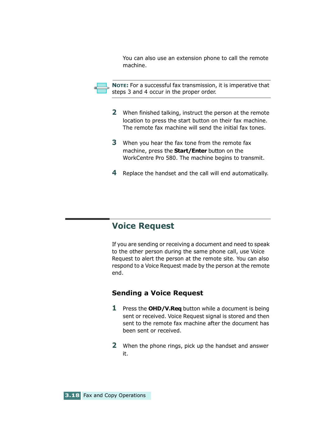 Xerox Pro 580 manual Sending a Voice Request 