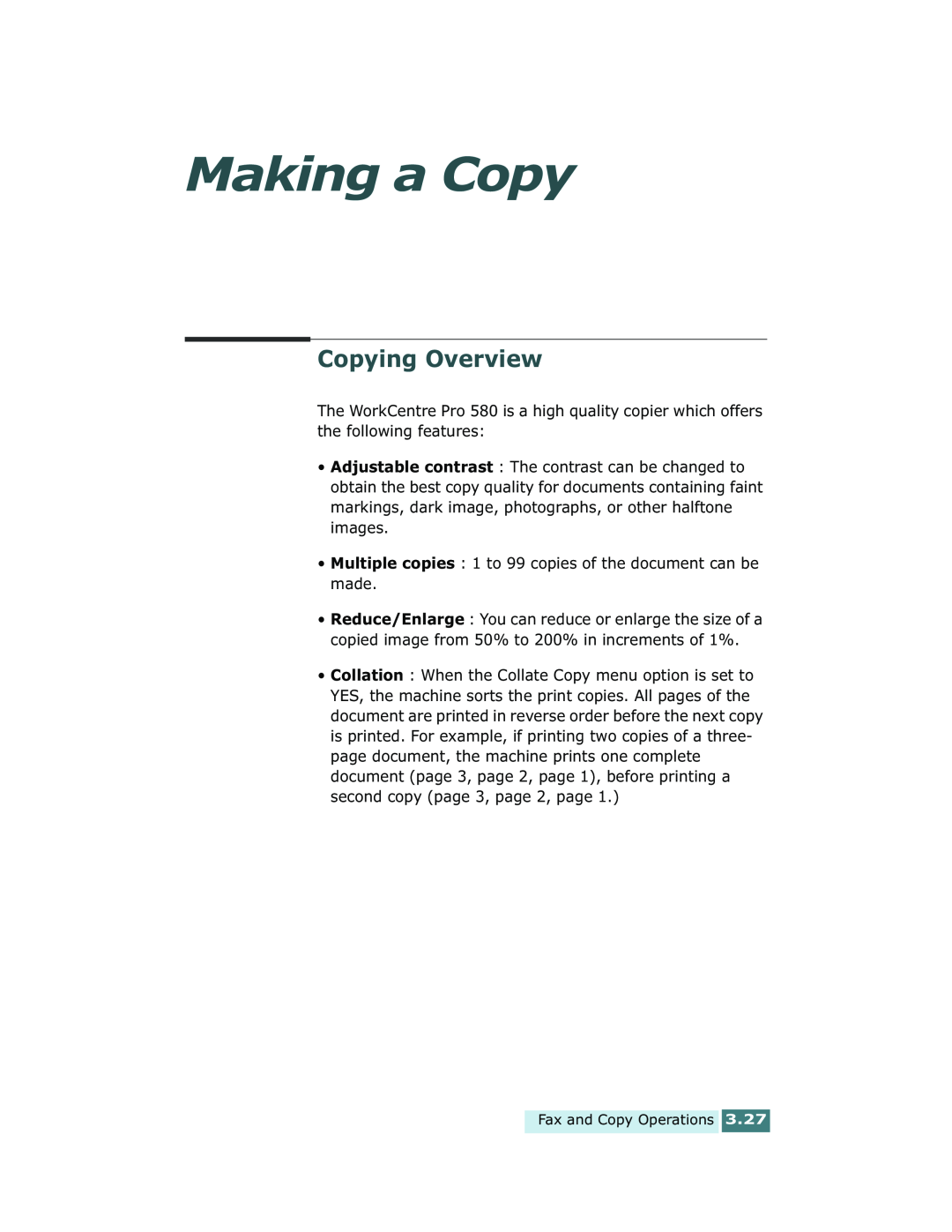 Xerox Pro 580 manual Making a Copy, Copying Overview 