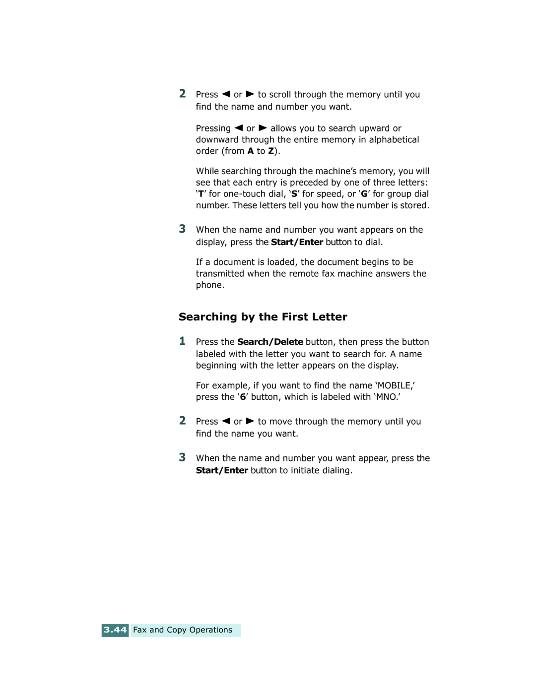 Xerox Pro 580 manual Searching by the First Letter 