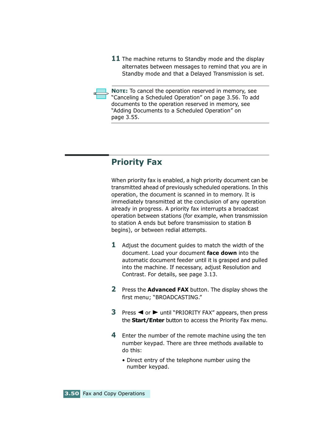 Xerox Pro 580 manual Priority Fax 